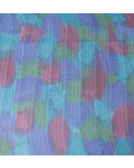قماش شيفون من الحرير الخالص متعدد الألوان مع لوريكس معدني ذهبي بتصميم مخطط -D12615