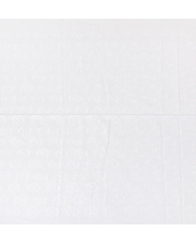 قماش فوال من القطن الخالص باللون الأبيض مع تطريز بنفس اللون بتصميم الأزهار-D13617