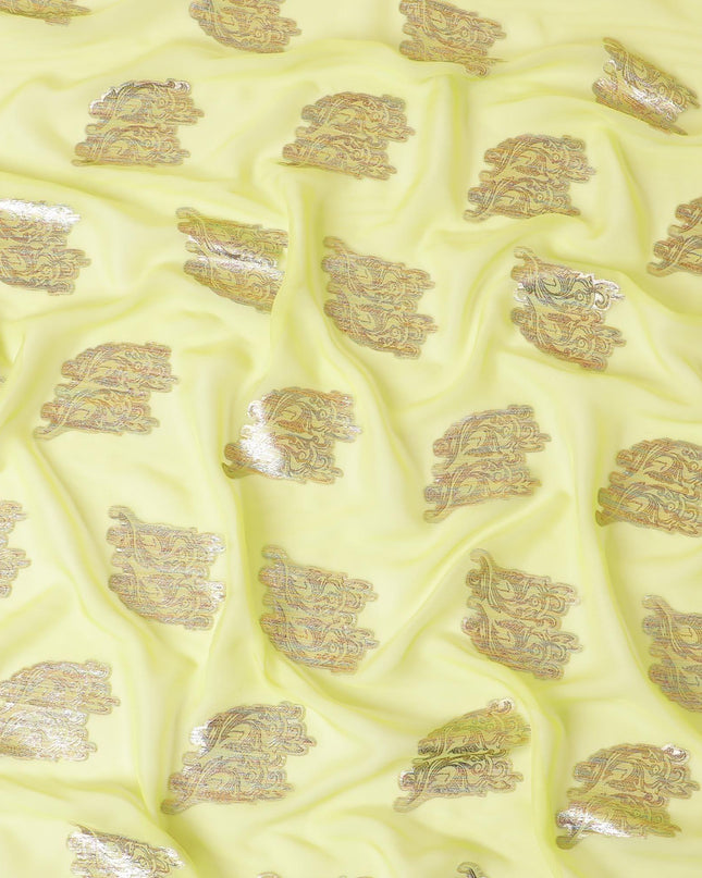 قماش شيفون حريري باللون الأخضر النيون مع لوركس معدني متعدد الألوان بتصميم فاخر -D8282