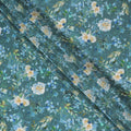 Teal blue viscose crepe fabric with multicolor print in floral design-D13813 Regal Fabrics