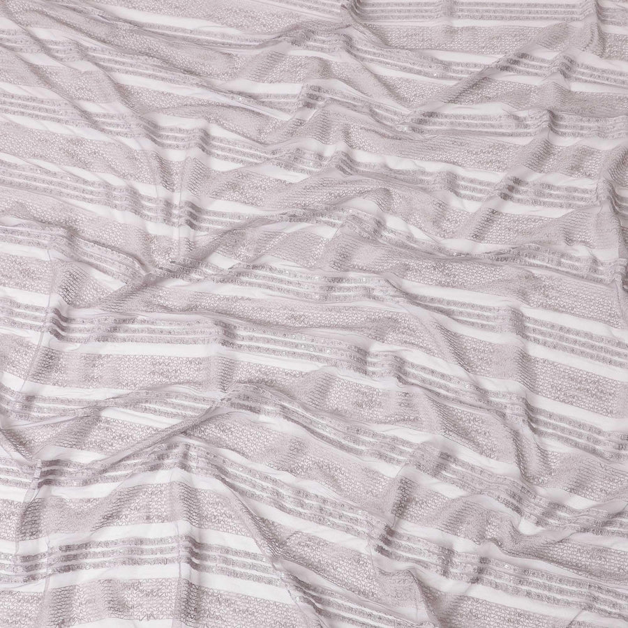 Burlywood brown nylon tulle fabric with same tone embroidery and sequins in stripe design-D6665