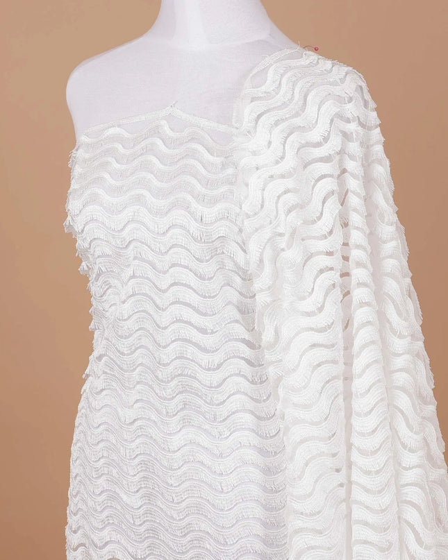 White nylon tulle fabric with same tone embroidery in fancy design-D9186 Regal Fabrics