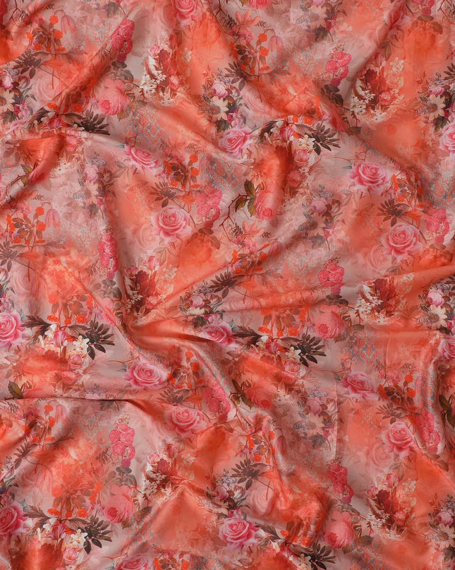 Soap Orange blended cotton lawn fabric  with multicolor print in floral design: D-5676 Regal Fabrics