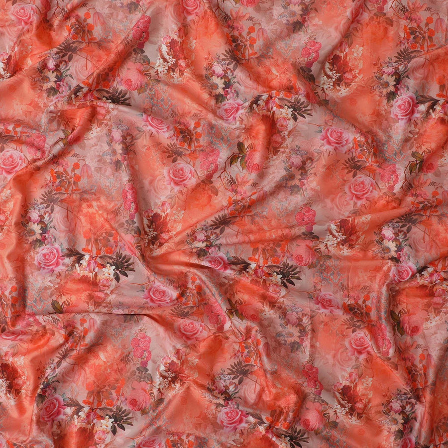 Soap Orange blended cotton lawn fabric  with multicolor print in floral design: D-5676