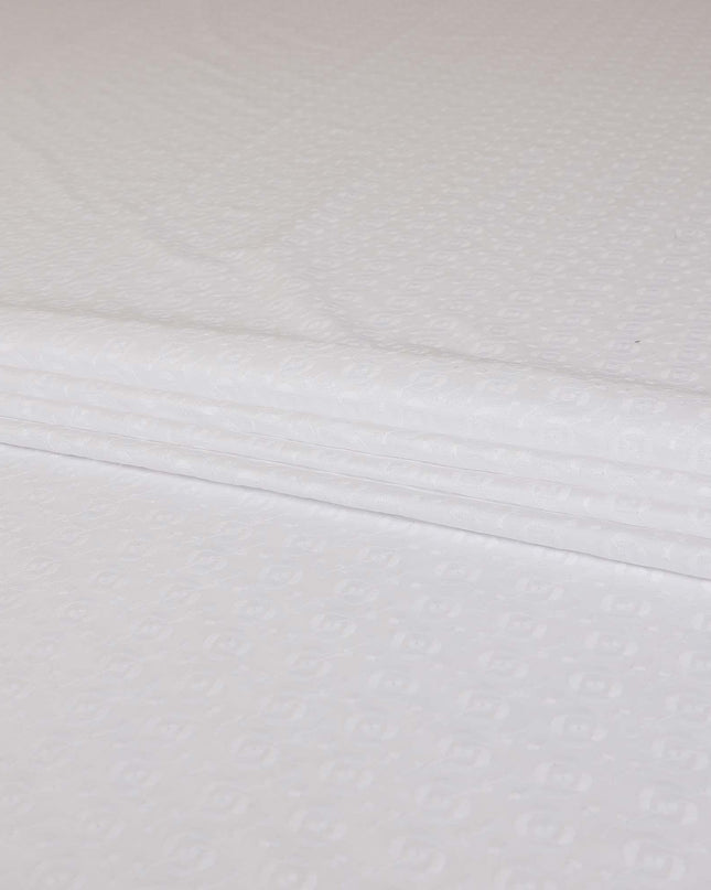 White cotton voile fabric with same tone embroidery in Chikankari design-D9170