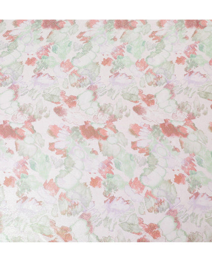 قماش شيفون من الحرير الخالص باللون الأبيض الفاتح مع طباعة متعددة الألوان مع لوريكس معدني باللون الأخضر النيون بتصميم الأزهار-D14653