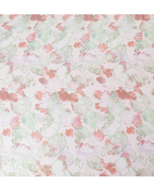 قماش شيفون من الحرير الخالص باللون الأبيض الفاتح مع طباعة متعددة الألوان مع لوريكس معدني باللون الأخضر النيون بتصميم الأزهار-D14653