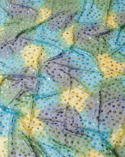 Multicolor premium pure silk chiffon makmal dirac with multicolor velvet jacquard in polka dot design-D9652 Regal Fabrics