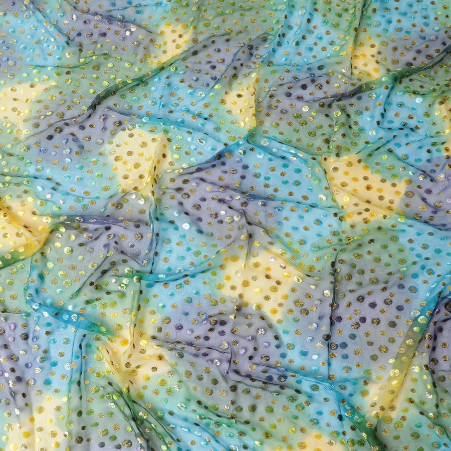 Multicolor premium pure silk chiffon makmal dirac with multicolor velvet jacquard in polka dot design-D9652 Regal Fabrics