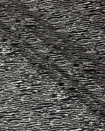 Black premium Italian viscose fabric with white print in fancy design-D12533