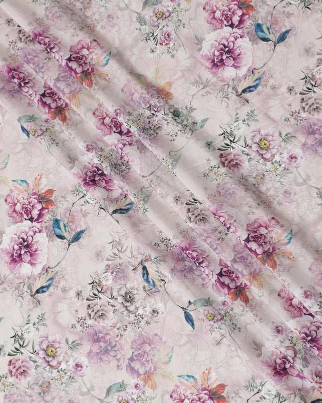 Cream synthetic crepe fabric with multicolor print in floral design-D15029 Regal Fabrics