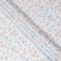 White Premium pure cotton voile fabric with brown and baby blue embroidery in floral design-D15233