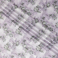 Off white synthetic crepe fabric with light lilac and turquoise green print having stone work in floral design-D15306 - Regal Fabrics