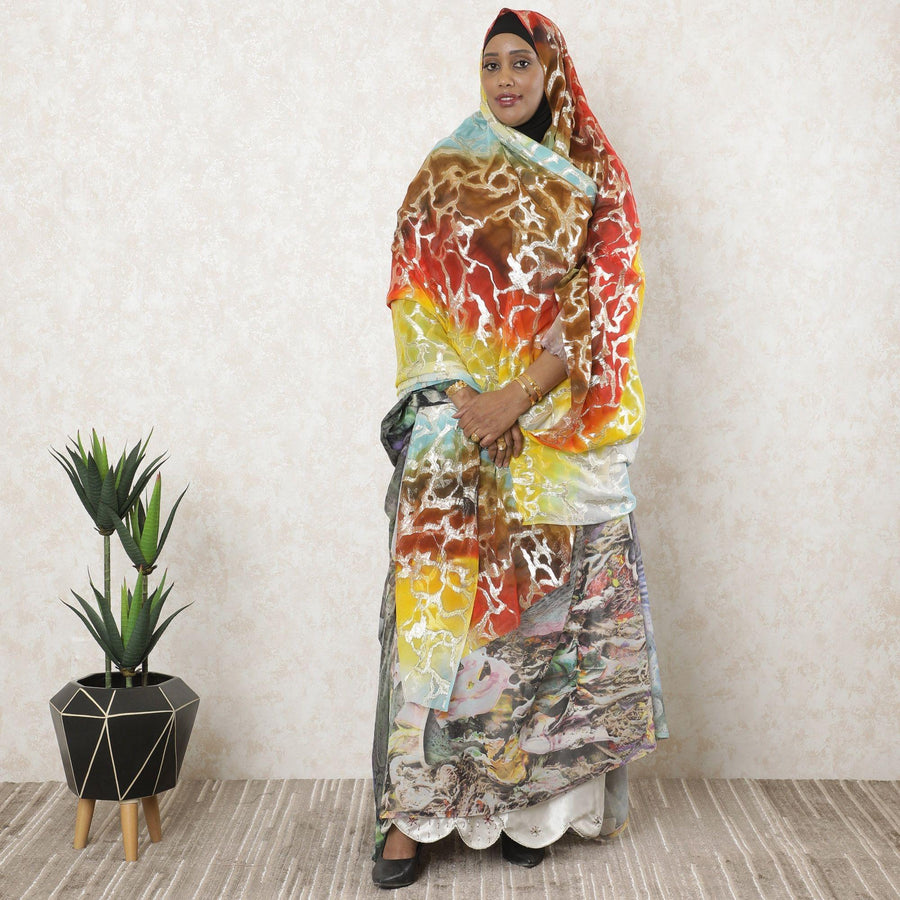 Multicolor premium pure silk chiffon garbasaar with gold metallic lurex in fancy design-D11594