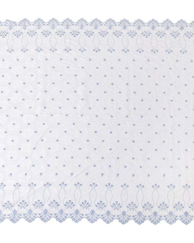 قماش فوال من القطن السويسري الفاخر باللون الأبيض بنفس اللون وتطريز باللون الأزرق الفاتح مع أعمال حجرية بتصميم فاخر-D10370