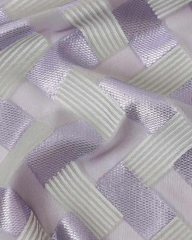 قماش شيفون حريري فرنسي (فرنساوي) فاخر مع فسكوز رمادي سحابي ولوريكس معدني لافندر بتصميم تجريدي -D12719