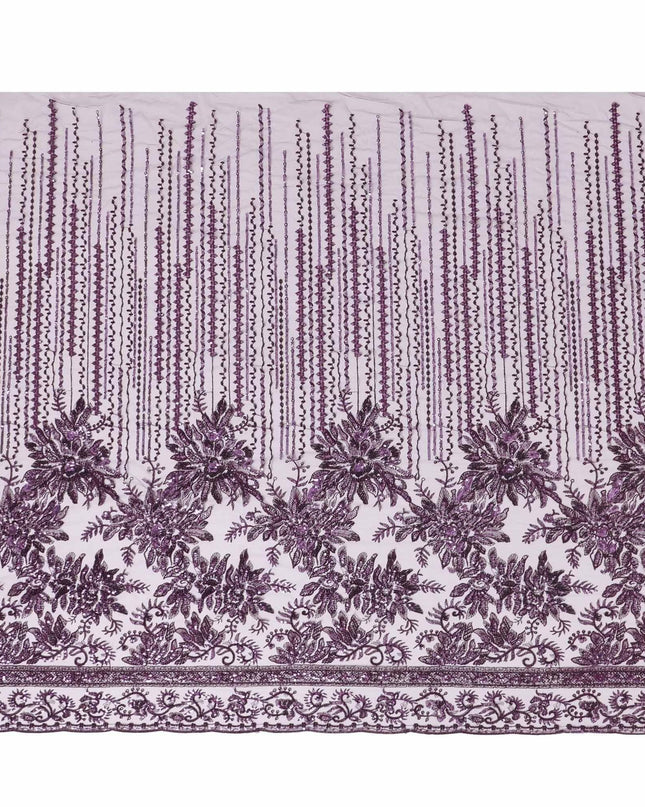 Dark Mauve purple nylon tulle fabric with same tone embroidery having sequins in fancy design -D6682 Regal Fabrics