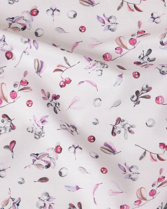 Light lavender pink cotton lawn fabric with multicolor print in fancy design-D15455