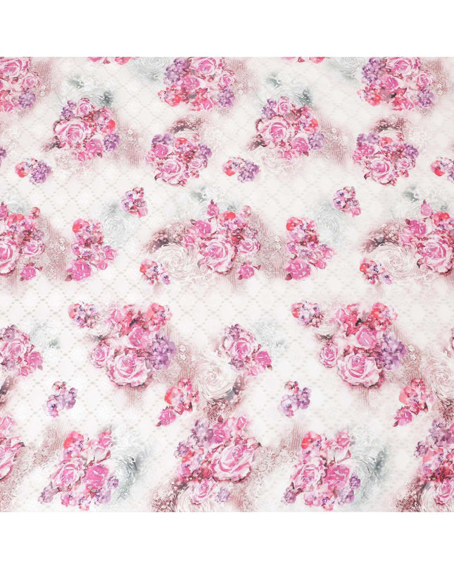 قماش شيفون حريري باللون الأبيض الفاتح مع طباعة متعددة الألوان بتصميم الأزهار مع اللوريكس المعدني الذهبي -D6953