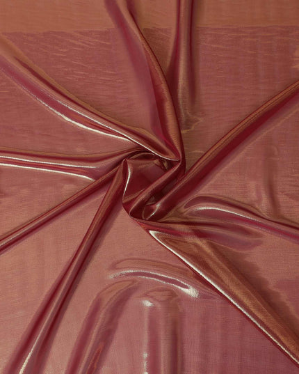 Magenta pink pure silk chiffon with golden metallic lurex in stripe design-D9232