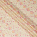 Light gold Premium pure cotton voile fabric with peach, magenta pink and beige embroidery in floral design-D15254