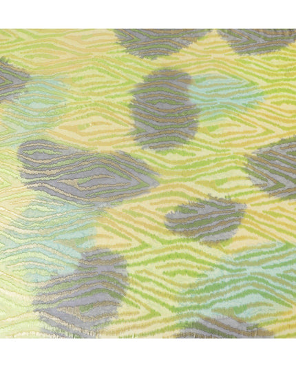 Lime green Premium pure French (Fransawi) silk chiffon fabric with gold metallic lurex in floral design-D14021