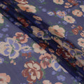 قماش شيفون من الحرير الخالص باللون الأزرق الملكي مع طباعة متعددة الألوان بتصميم الأزهار-D13229