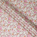 Mint green cotton satin fabric with pink, peach and brown print in floral design-D15287 - Regal Fabrics