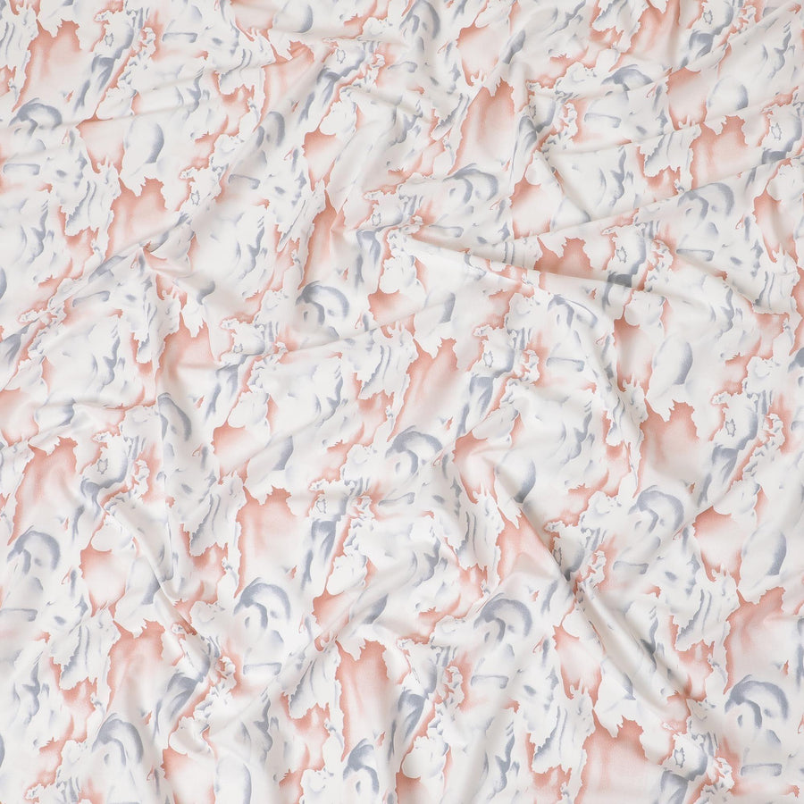 Off white sustainable Tencel fabric with rose brown and cloud grey print in abstract design-D10648