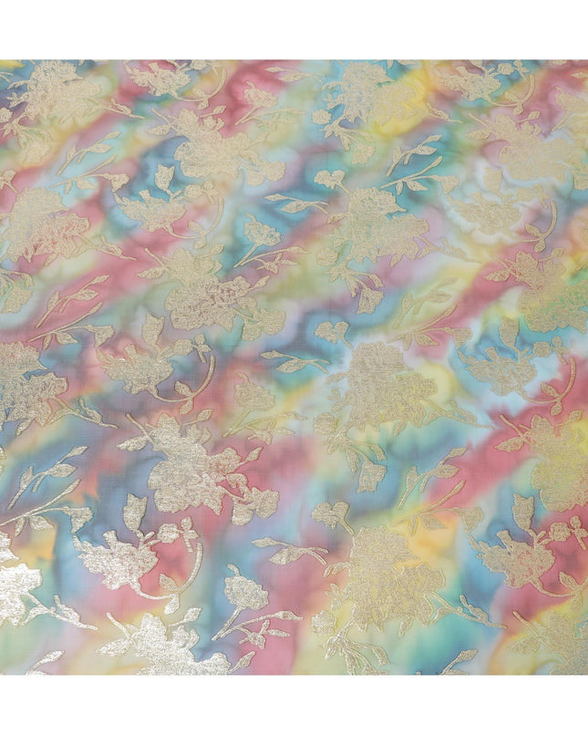 شيفون من الحرير الخالص متعدد الألوان مع لوريكس معدني ذهبي بتصميم الأزهار-D11382