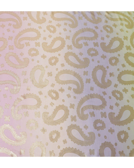 Multicolor premium pure French (Fransawi) silk chiffon fabric with gold metallic lurex in paisley design-D12723
