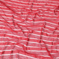Scarlet red nylon tulle fabric with same tone embroidery and sequins in stripe design-D6670