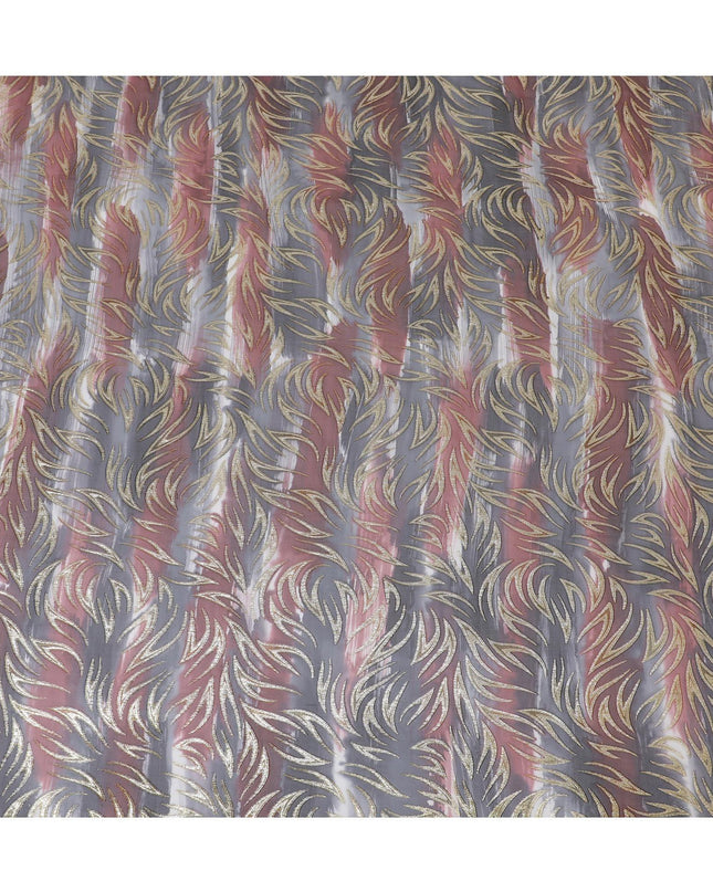 قماش شيفون من الحرير الخالص متعدد الألوان مع لوريكس معدني ذهبي بتصميم تجريدي-D14075