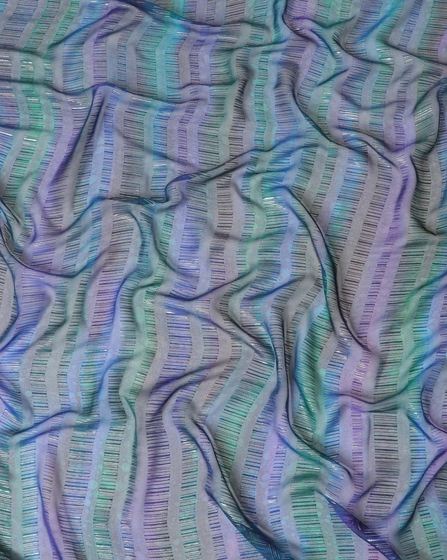 قماش شيفون من الحرير الخالص متعدد الألوان مع لوريكس معدني ذهبي وفضي بتصميم الباتيك-D8860