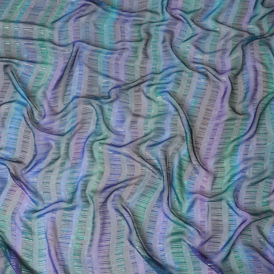 Multicolor Premium Pure silk chiffon fabric with gold and silver metallic lurex in batik design-D8860 Regal Fabrics