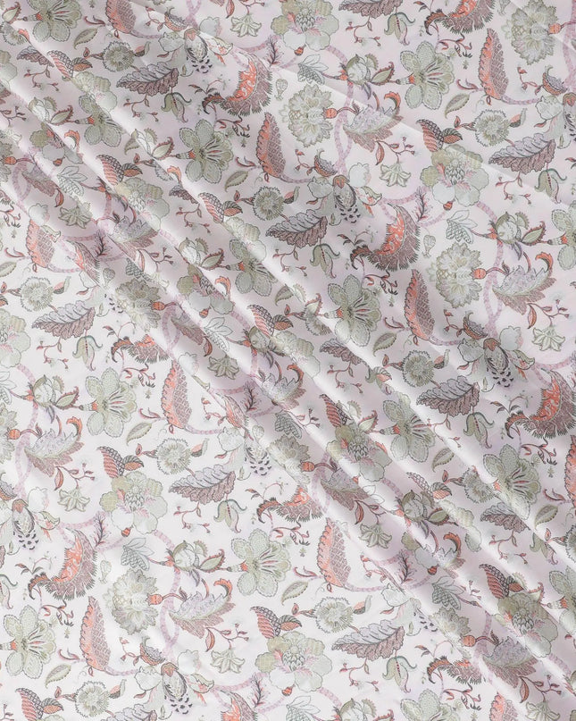 Cream synthetic modal satin fabric with multicolor print in floral design-D15013 Regal Fabrics
