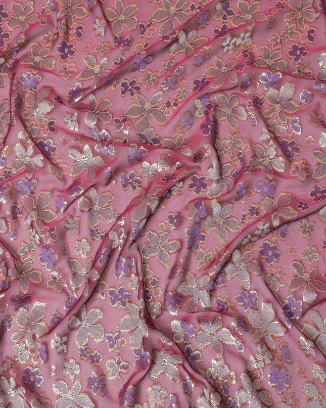 قماش من الشيفون الحريري النقي المتغير الفاخر باللون العنابي مع الفيسكوز الأرجواني مع اللوريكس المعدني الذهبي بتصميم الأزهار -D14649