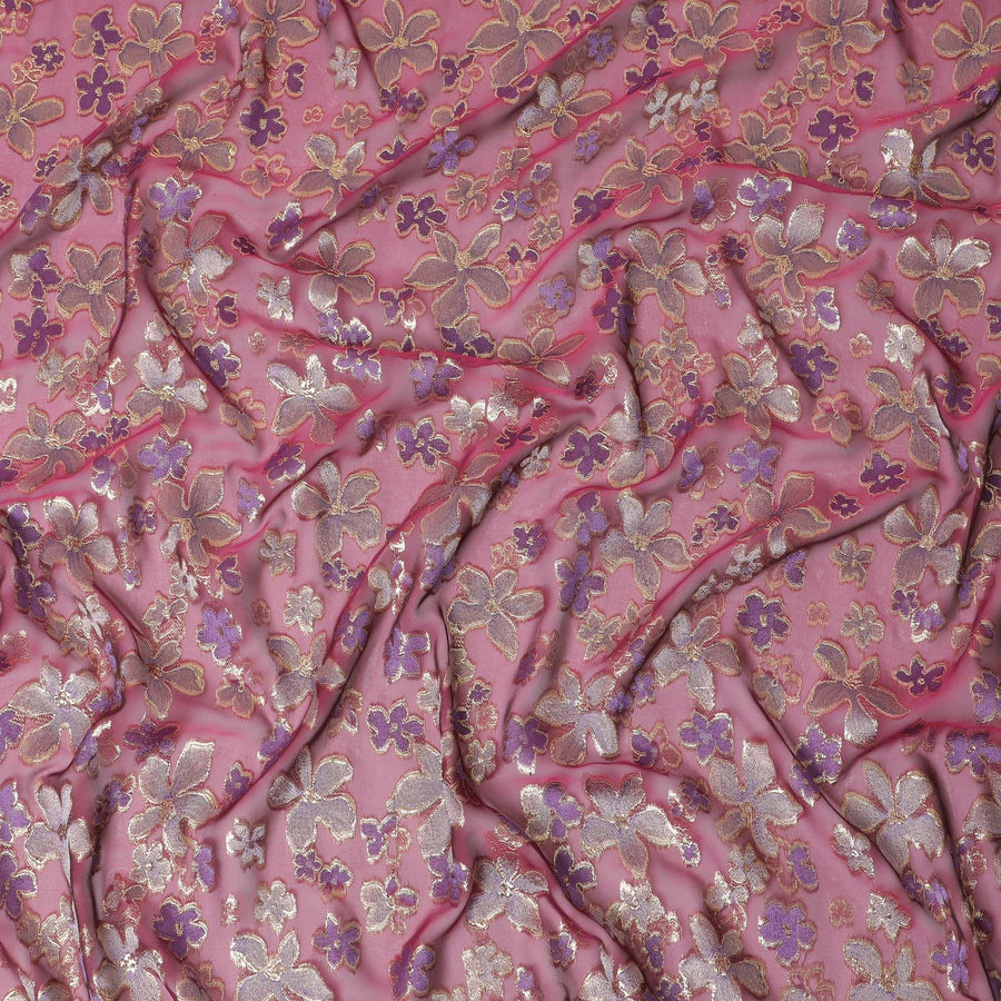 قماش من الشيفون الحريري النقي المتغير الفاخر باللون العنابي مع الفيسكوز الأرجواني مع اللوريكس المعدني الذهبي بتصميم الأزهار -D14649