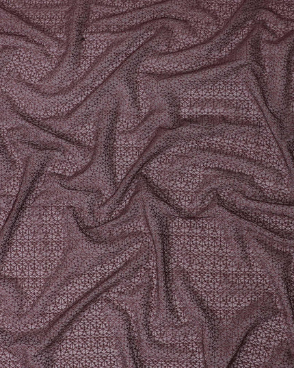 Maroon guipure lace fabric with same tone embroidery in fancy design-D11773