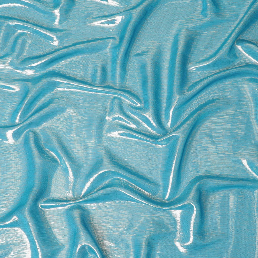 Sky blue Premium pure silk chiffon fabric with gold metallic lurex in stripe design-D12434