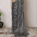 Black, Silver Premium pure French metallic chantilly lace saree in floral design-D15547