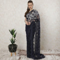 Navy blue, blue Premium French chantilly lace saree in floral design-D11458 Regal Fabrics
