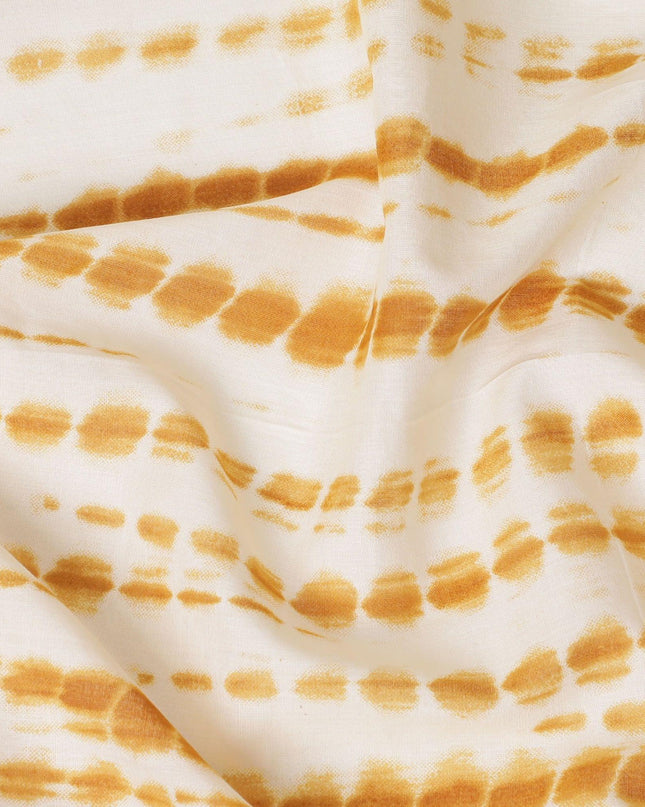 Beige cotton lawn fabric with mustard red print in fancy design-D14245