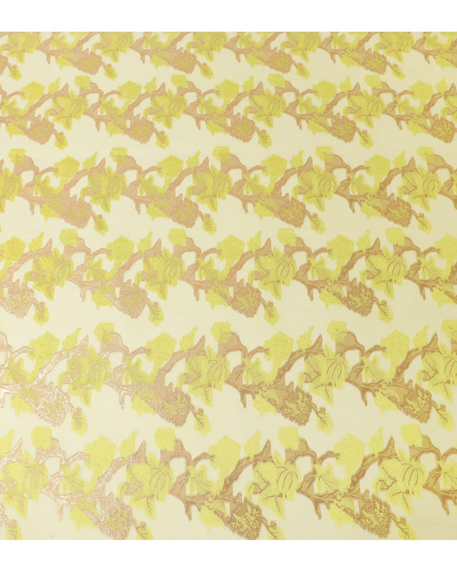 أصفر عباد الشمس قماش شيفون حريري فرنسي خالص (فرنساوي) مع نفس اللون من الفسكوز ولوريكس معدني نحاسي بتصميم زهور -D12716