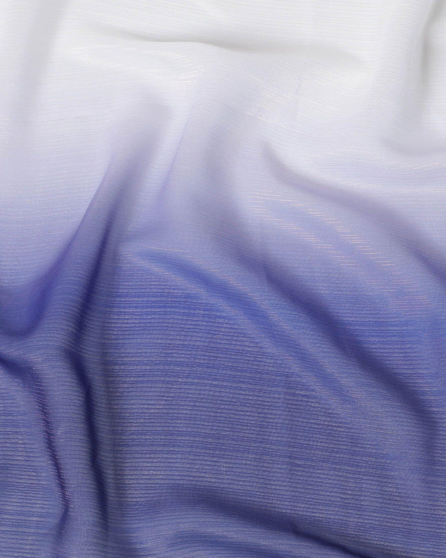 Indigo blue, white synthetic chiffon fabric with same tone metallic lurex in ombre design-D14455