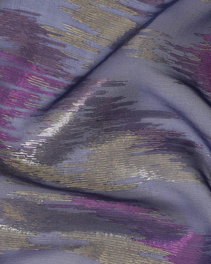 قماش شيفون من الحرير الخالص باللون الأزرق الداكن مع لوريكس معدني ذهبي ووردي بتصميم تجريدي -D12320