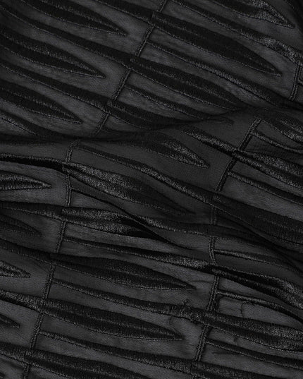 Black synthetic chiffon fabric with same tone embroidery in fancy design-D11785