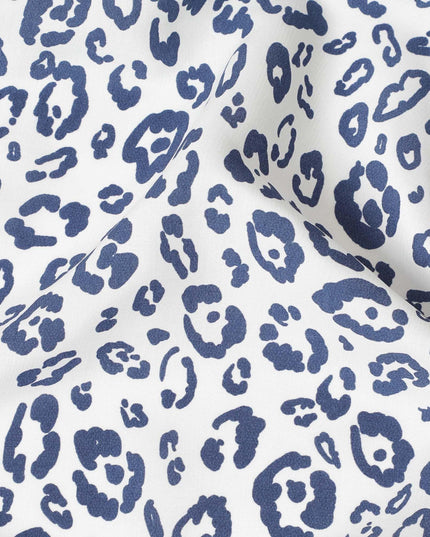 قماش الكتان النقي الأبيض الفاخر مع طباعة زرقاء بتصميم فاخر-D13965