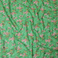 Kelly green Premium pure cotton voile fabric with multicolor print having embroidery and sequins in floral design-D13245
