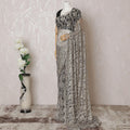 Gold, blue Premium pure French two tone chantilly lace saree having stone work in floral design-D14598 Regal Fabrics